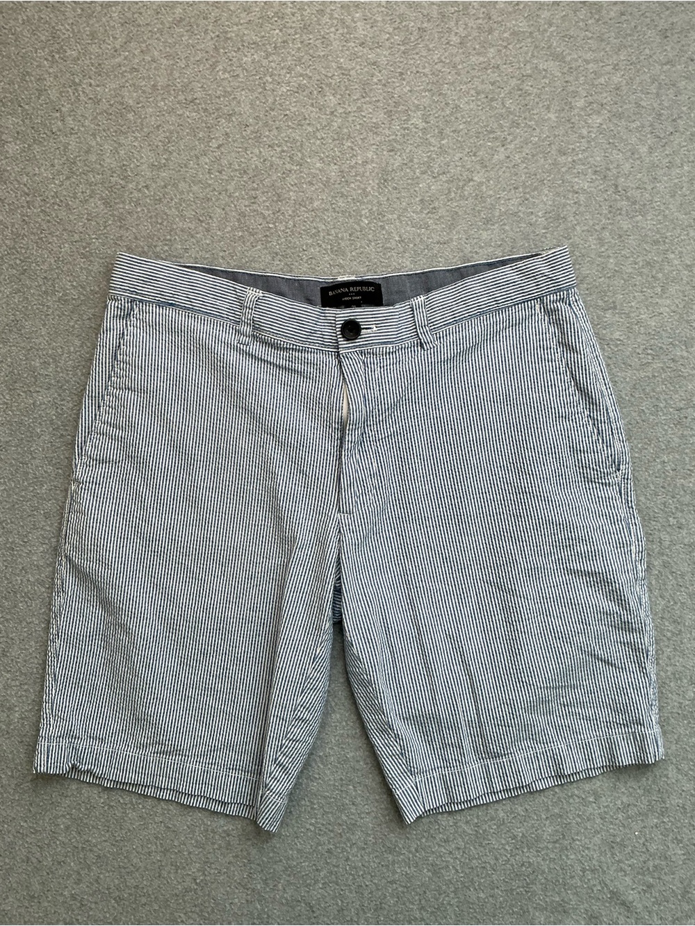 Banana Republic Aiden Shorts 31 Blue White Seersucker Stripe Stretch